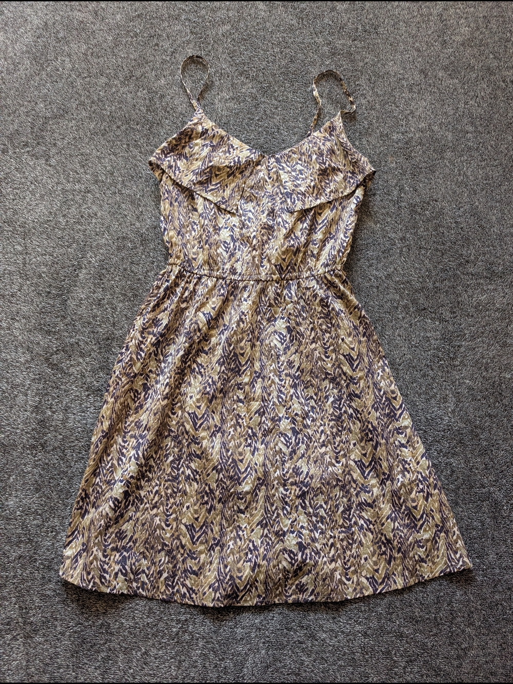 H&M Purple and Cream Printed Ruffle-Front Mini Dress